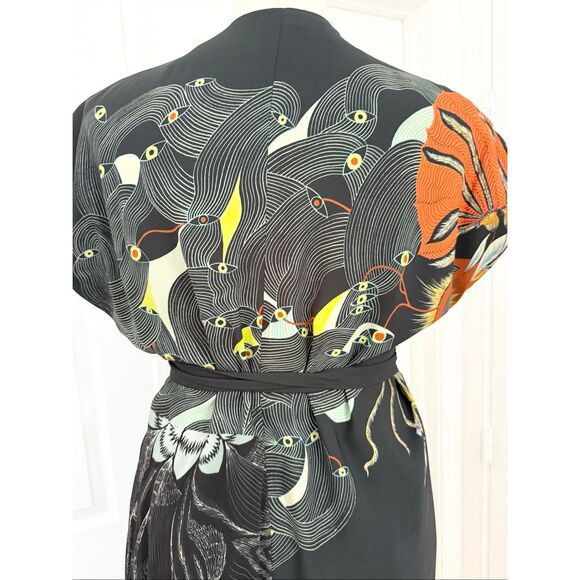 Dries Van Noten Pleated Black Kimono Sleeve Asymmetric Wrap Midi Dress 38 - Picture 6 of 9